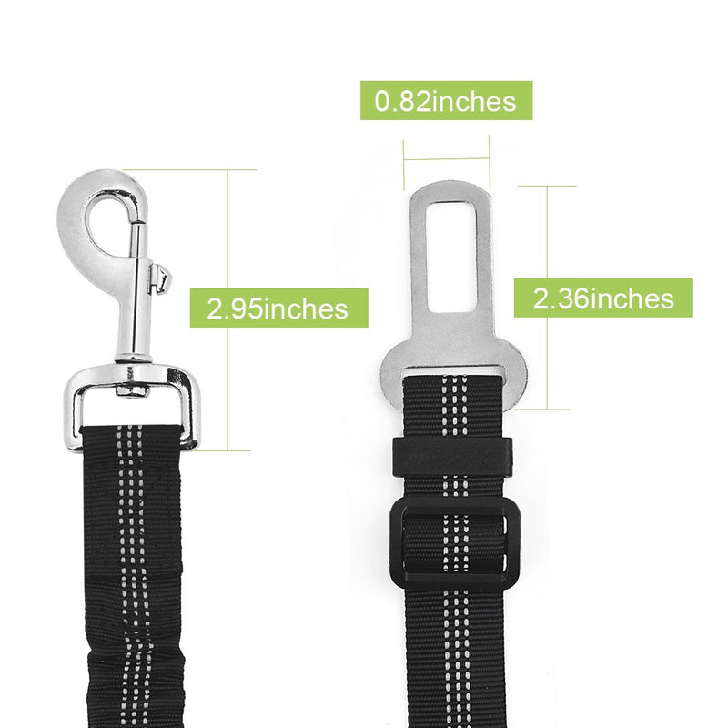 [Australia] - SlowTon Dog Seat Belt, 2 Pack Adjustable Pet Car Seatbelt Elastic Bungee Buffer Heavy Duty Reflective Nylon Safety Belt Connect to Dog Harness in Vehicle Travel Daily Use Black 