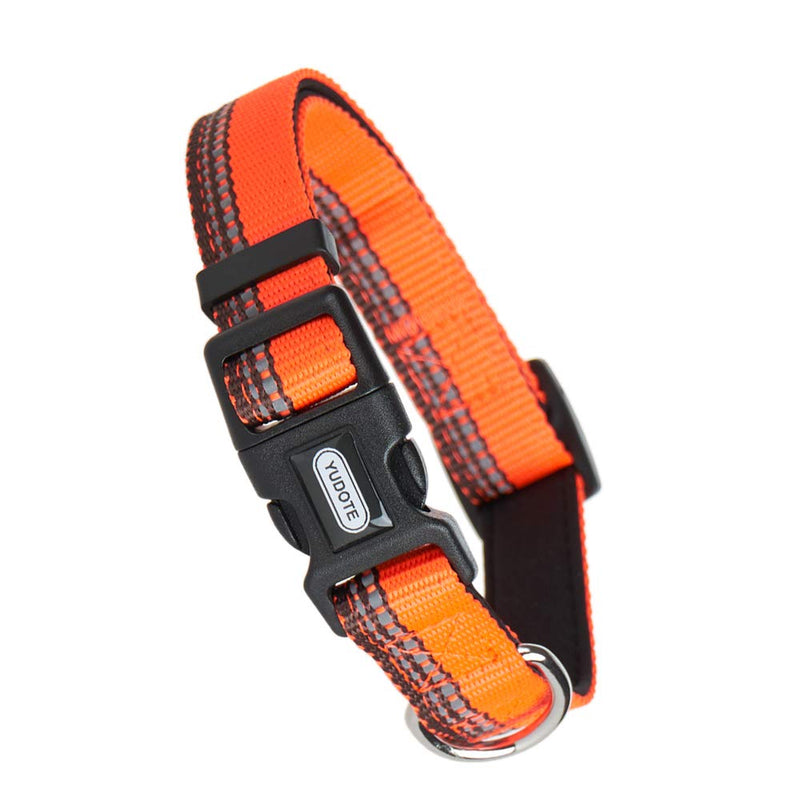 YUDOTE Reflective Dog Collar Soft Lightweight Polyester Webbing with Neoprene Padded Lining for Small Dogs Neck 25-38cm, Orange Brown S:25-38cm Neck,1.5cm Width - PawsPlanet Australia