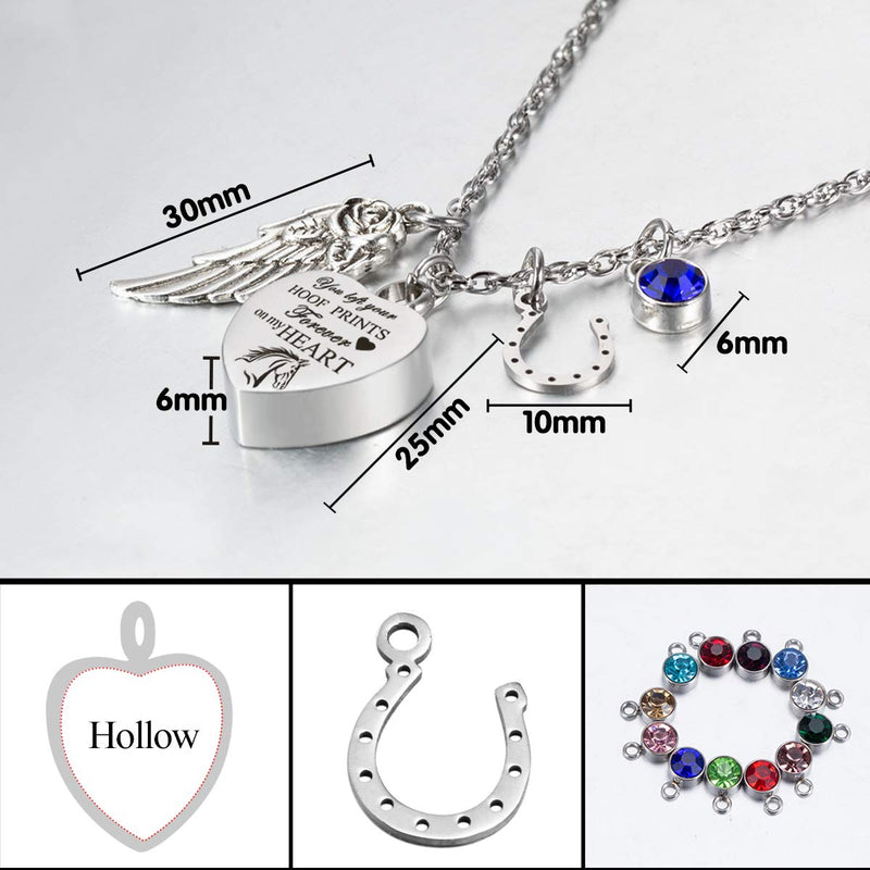 [Australia] - You left hoof prints on my heart Urn Necklace for Ashes Horseshoes Cremation Urn Pendant with 12 Birthstones Memorial Keepsake Jewelry 