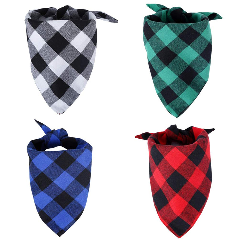 [Australia] - SCPET Plaid Dog Bandana 4 Pack Double Layer Thickening Cotton Bandanas Washable Handkerchiefs Scarfs Triangle Bibs Accessories for Small Medium Large Dogs Puppies Pets 