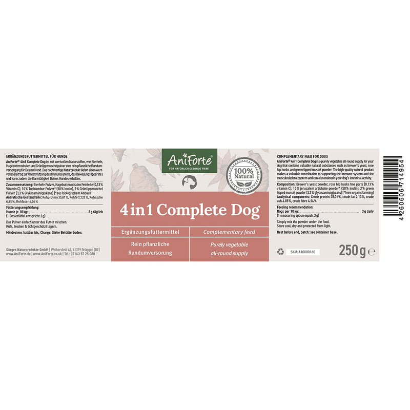 AniForte 4in1 Complete Dog Powder 250g - Natural all-round care for dogs made from joint powder, support joints, immune system, skin, fur, gastrointestinal activity with high acceptance - PawsPlanet Australia