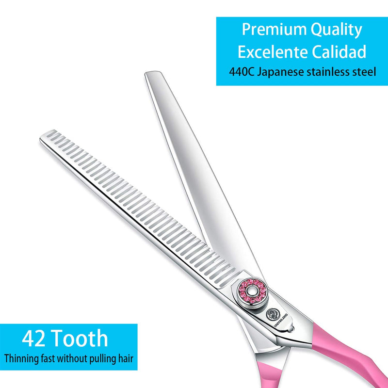 [Australia] - Univinlions 7 Inch Dog Haircut Scissors Shears- Professional Grooming Hair Cutting Curved Thinning Sheers for Dogs Cat Pet- Pink 440c Japanese Stainless Steel Shear 7 Inches Blender 