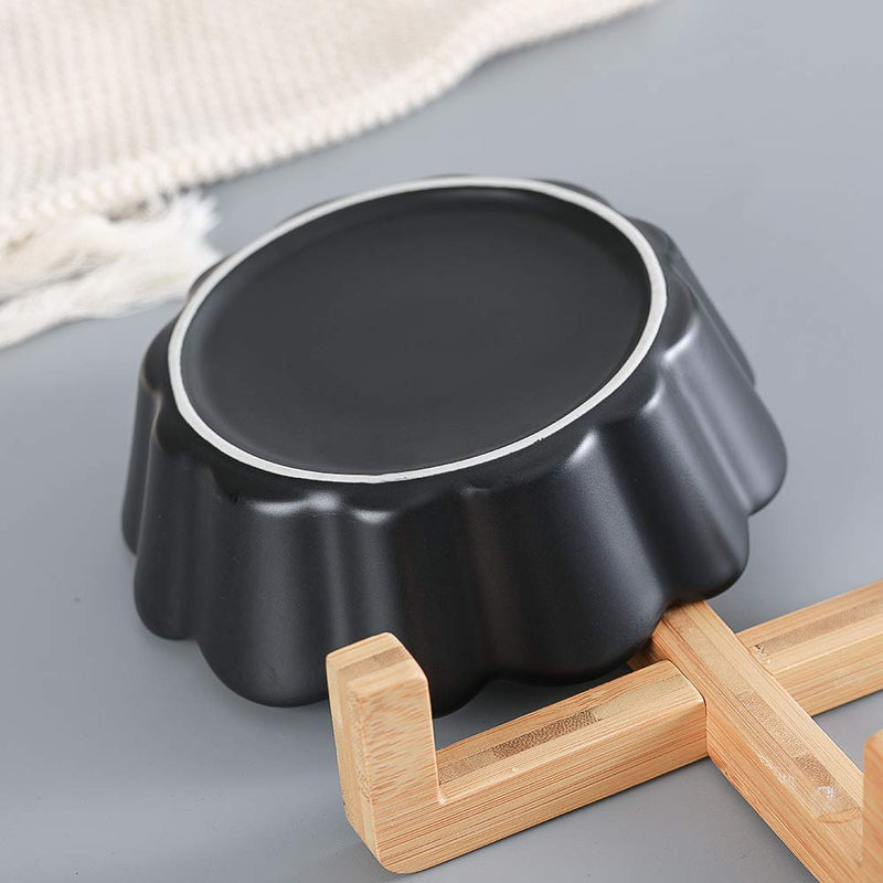 HCHLQLZ Ceramic Cat Dog Bowl Dish with Wood Stand No Spill Pet Food Water Feeder Cats Small Dogs Black - PawsPlanet Australia