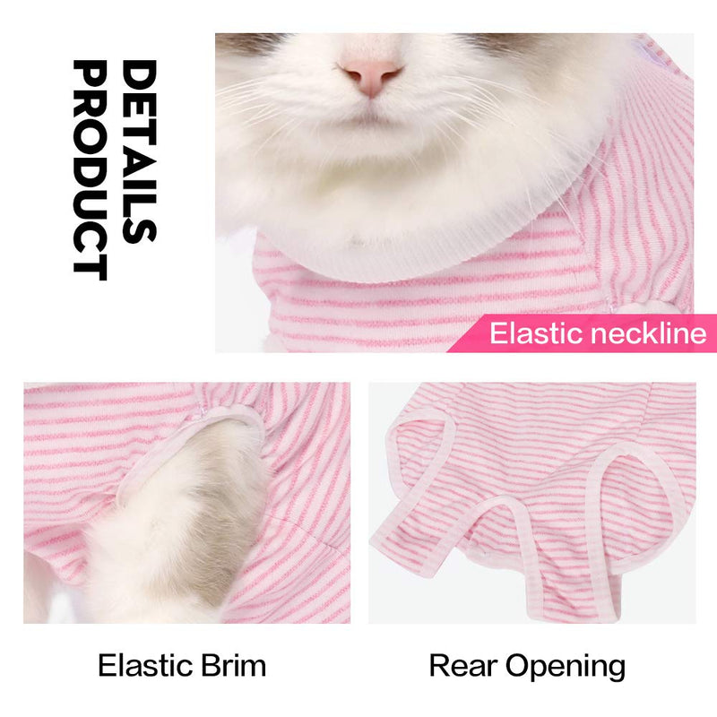 LIANZIMAU Cat Recovery Suit With Avoid Licking For Surgical Abdominal Wounds Soft Breathable Home Indoor Pet Clothing E collar Alternative For Cats Dogs After Surgery Wear Pajama Suit M Pink striped - PawsPlanet Australia