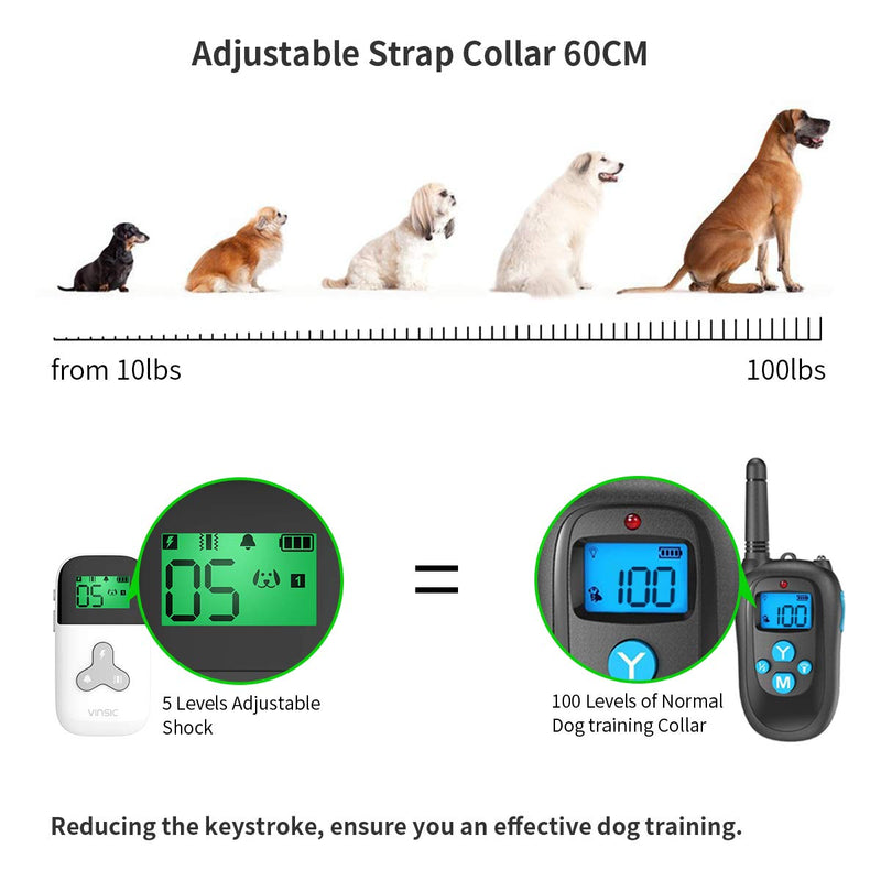 [Australia] - VINSIC Shock Collar for Dogs,Dog Traning Collar With Remote 300 Meters Remote Control Mini Dog bark Collar for Small Large Dog with LCD Display 1-5 Level Shock and Vibration, Safe for Small Large Dogs White-1 