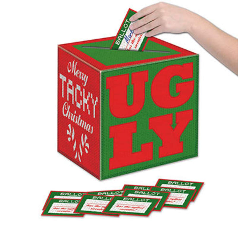 Ugly Christmas Holiday Sweater Party Decoration Kit - Bundle Includes Ballot Box, Danglers, Satin Rosette, Banner, and 3-D Centerpieces - PawsPlanet Australia