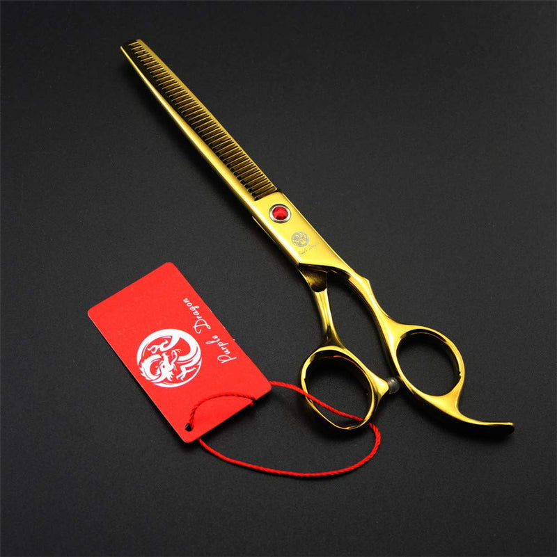 [Australia] - Purple Dragon 7.0 inch Rhinestone Decoration 3PCS Pet Grooming Scissors Dog Hair Cutting & Thinning Shears Set Gold 