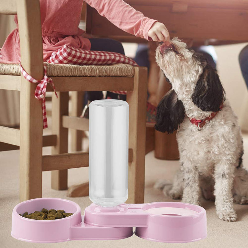 LxwSin Automatic Cat Feeder, 2 in 1 Pet Feeder Water Automatic Dispenser with Bottle, Spill Proof Pet Drinking Water Bowl for Cat Dog Feeding, Foldable Detachable Feed Bowl for Puppy Kitten, Blue/Pink A - PawsPlanet Australia