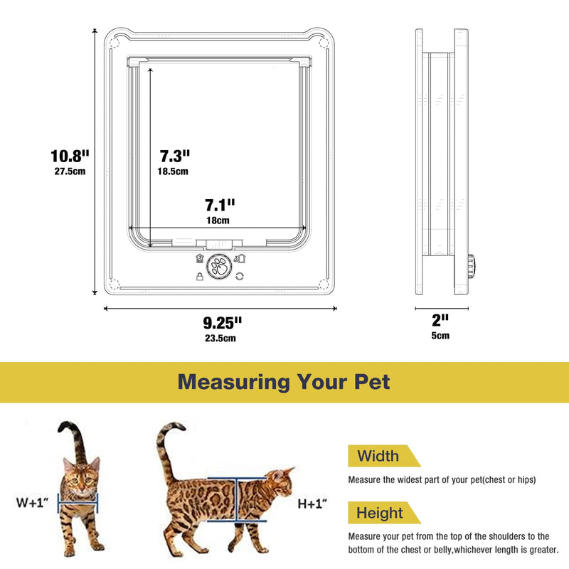 PETLESO 4-Way Cat Flap Classic Cat Door, Quiet Pet Door with Magnet, Windproof and Rainproof, Suitable for Cats and Puppies (White) - PawsPlanet Australia