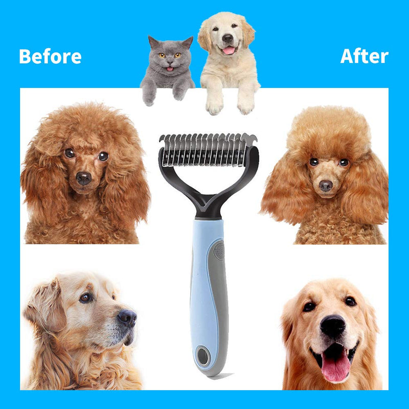 Pet Grooming Brush, 2 Sided Professional Dematting Comb Grooming Undercoat Rake, Dematting Comb for Easy Mats & Tangles Removing, Buy and get pet cleaning tools, No More Nasty Flying and Shedding Hair - PawsPlanet Australia