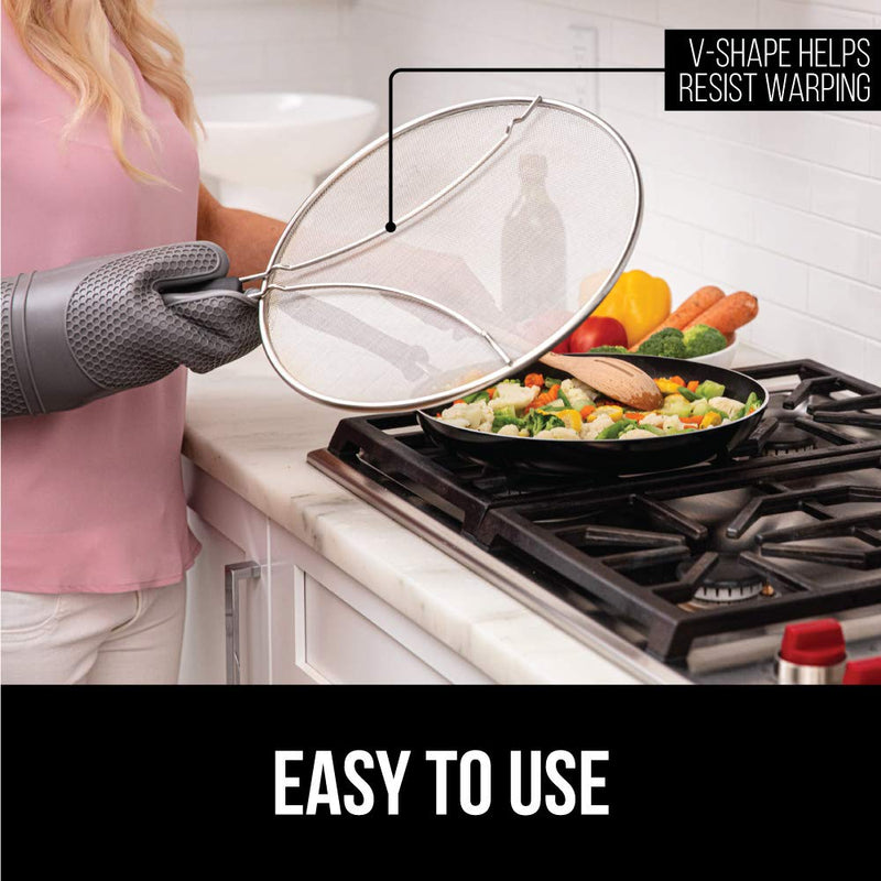 Gorilla Grip Premium Splatter Screen, 13 Inch, Splatter Screens for Frying Pan Shields Grease and Oil Splashes, Fine Mesh Guard Protects Stove Tops from Cooking Splatters, Gray Grip Handle 13 Inches - PawsPlanet Australia