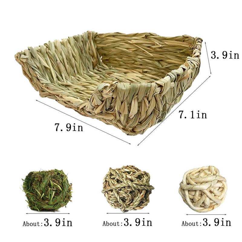 [Australia] - PINVNBY Bunny Grass Bed Rabbit Hay Mat Natural Handcrafted Woven Grass House Pet Bedding for Small Rabbits Hamster Bunny Chinchillas Guinea Pigs Cat and Small Animals provided Chew and Toys S 