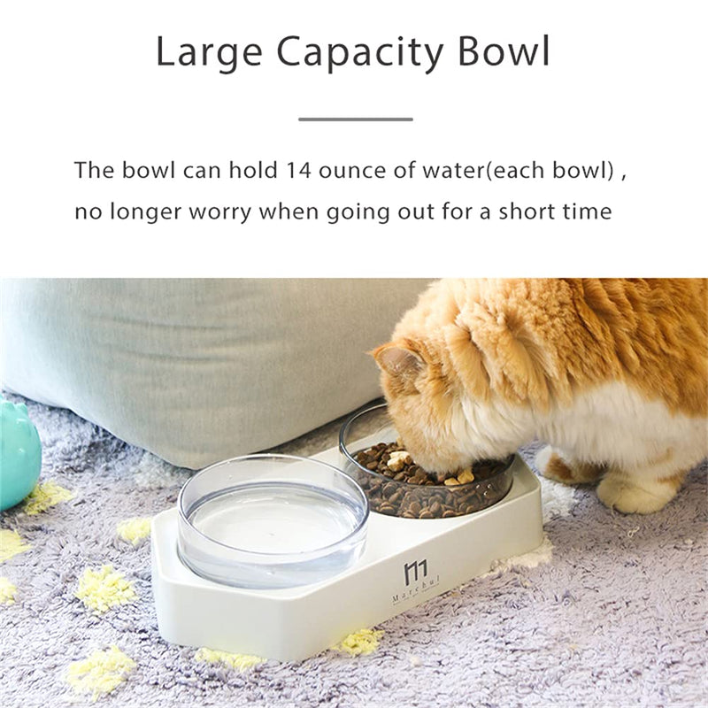 Marchul Raised Cat Bowl, Raised Edge Prevents Food Spilling, Transparent Double Cat Food Bowl, with Anti-Slip Stand and Tilted Design, Food Dishes for Cat Small Dog Double Bowl White - PawsPlanet Australia