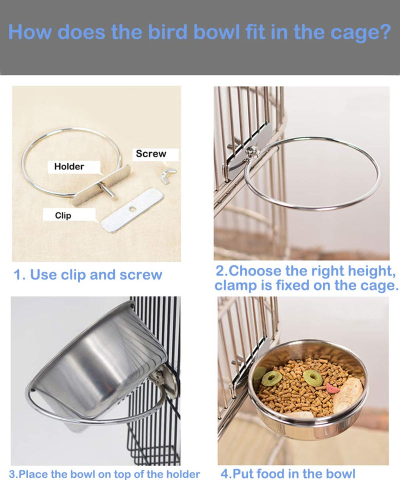 [Australia] - HERCOCCI 2 Pack Bird Feeder Bowl, Stainless Steel - Parrot Food Bowl Feeding Coop Cups Clamp Water Cage Dish with Fruit Skewer Holder for Parakeet Lovebird Conure Cockatiel Budgie Chinchilla 