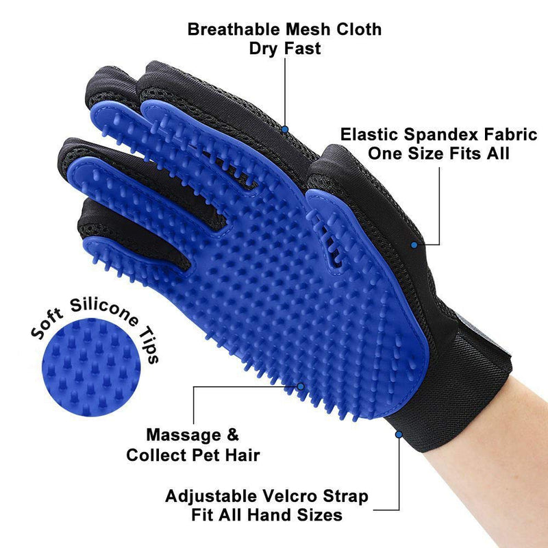 AIWEIYER Pet Grooming Glove 1 Pair,Breathable Deshedding Massage Tool Bathing Brush,Deshedding Brush Glove with Enhanced Five Finger Design Kit for Cat & Dog (Blue) - PawsPlanet Australia