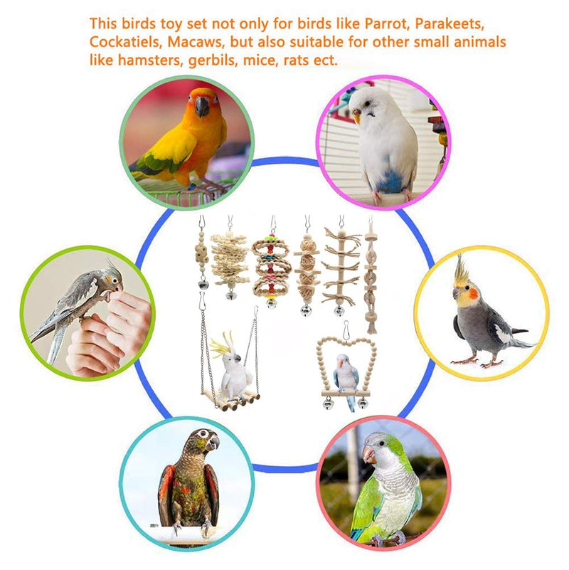 Bebester Bird Parrot Toys, 8PCS Bird Swing Hanging Toy Bird Cage Toys for Small Parakeets, Cockatiels, Conures, Finches, Budgie, Macaws, Love Birds - PawsPlanet Australia