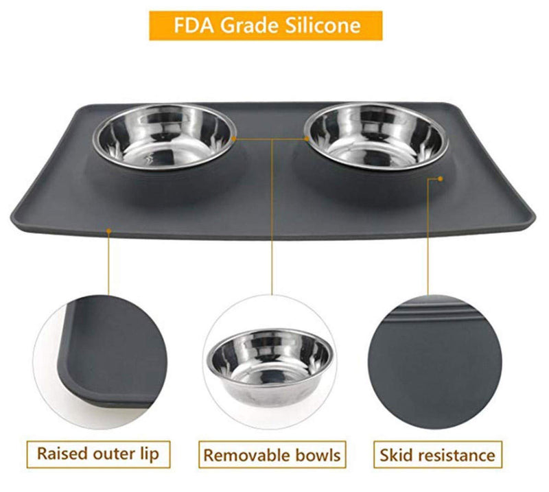 [Australia] - Kikos Double Dish Stainless Steel Small/Medium Dogs, Cats Bowl with Waterproof Non-Skid Mat 