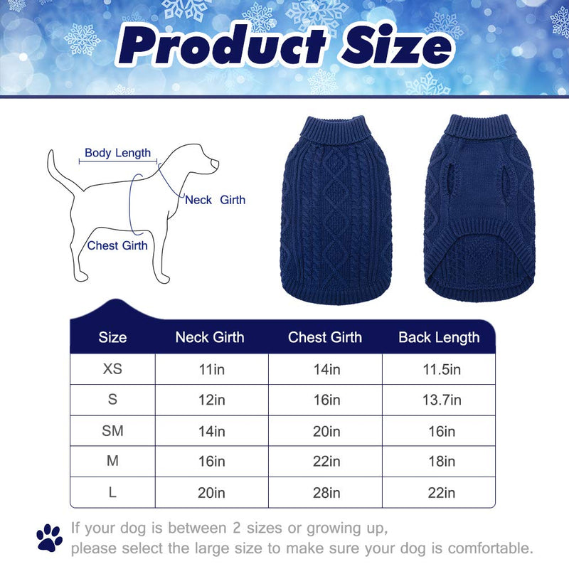 Turtleneck Knitted Dog Sweater - Classic Cable Knit Dog Jumper Coat, Warm Pet Winter Clothes Outfits for Dogs Cats in Cold Season Small Navy Blue - PawsPlanet Australia