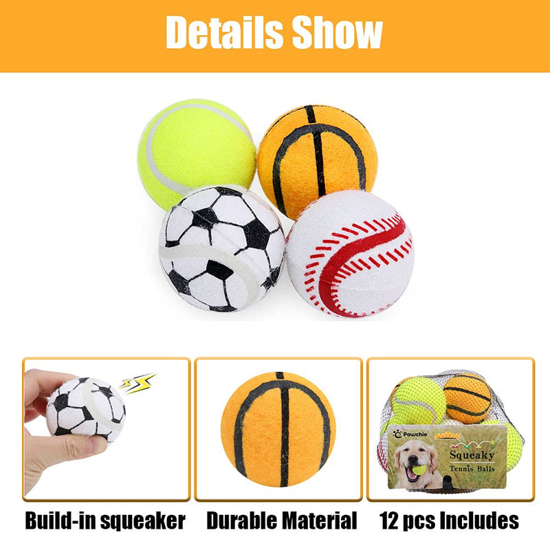 PAWCHIE Squeaky Dog Tennis Balls - 12 Pack Durable Dog Toy Balls, 2.5" Dog Interactive Chew Toys for Dog Playing - PawsPlanet Australia