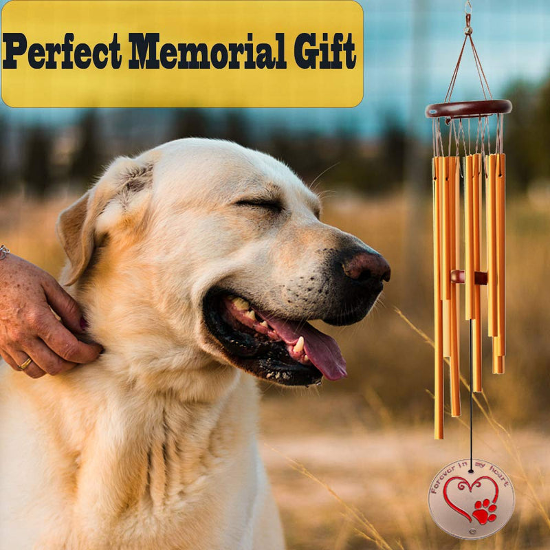 Meiyaa Pet Memorial Wind Chime with 8 Aluminum Alloy Tubes and Commemorative Pendant Perfect Pet Memorial Gift to Honor and Remember Your Dog，Cat or other Pet (Gold) Gold - PawsPlanet Australia