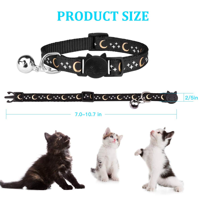 [Australia] - 6 PCS Breakaway Cat Collars with Bell Golden Moon Glowing Star in The Dark for Kitten 