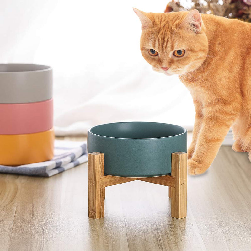 Green Ceramic Elevated Raised Cat Bowls ,Cat Food Dish with Stand, Raised Cat Food or Water Bowls Anti Vomiting,Pet Bowl with Anti Slip Rubber pad,Stress Free for Cats and Small Dogs（400ML/13.5OZ) Green - PawsPlanet Australia