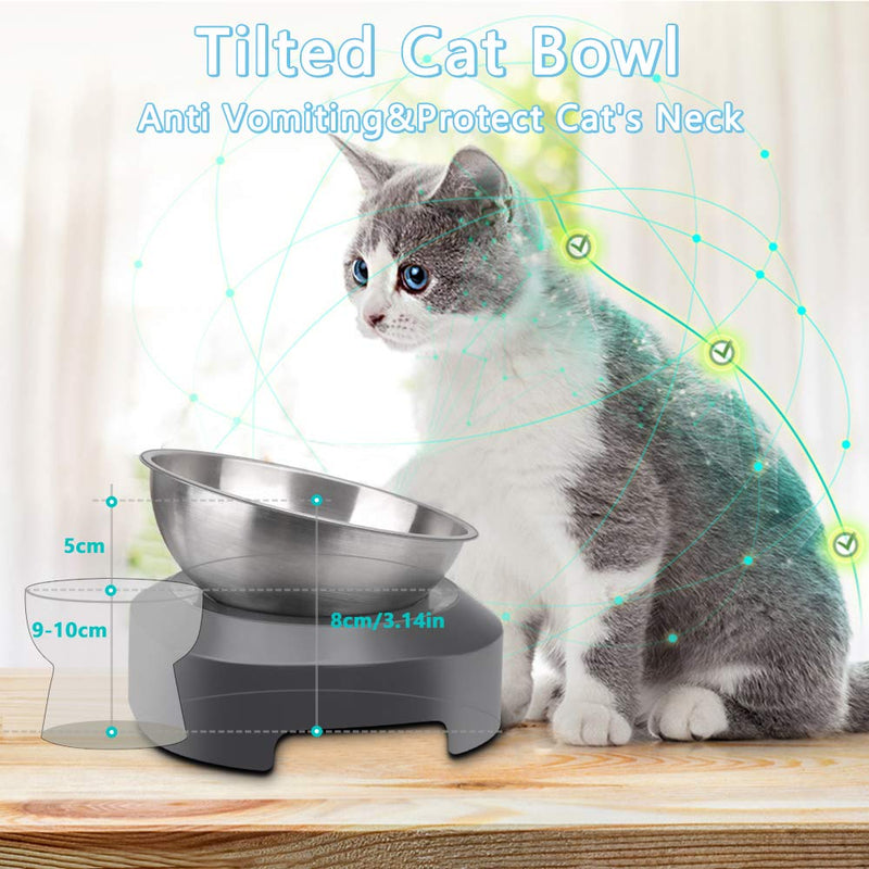 Raised Cat feeding Bowl, Stainless Steel Cat Food Dish Elevated with Non-Slip Stand, Tilted 15° Anti Vomiting Cat Bowl Designed for Kitty Kitten Adult Pet Whisker Fatigue Dishwasher Safe - PawsPlanet Australia