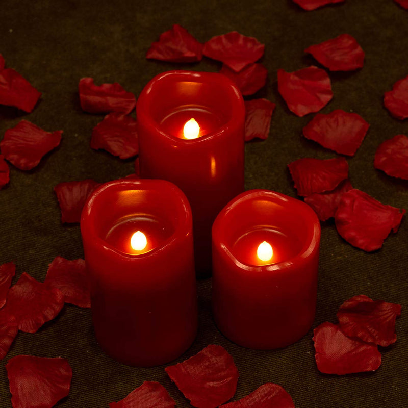 Flameless Candle, Red, 3 Pieces Led Candle(2.5" x 3"4"5"), Made of Real Wax, Flickering Pillar Candle, with 10-Key Remote Control SET OF 3 - PawsPlanet Australia