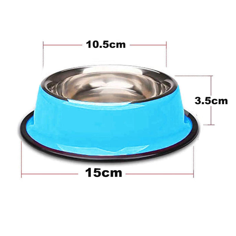 2 Stainless Steel pet Bowls, colorful cat food bowl With Non-slip Rubber Bases, Puppies and Cats Feeder Bowls And Water Bowls (blue*2) 15 CM - PawsPlanet Australia