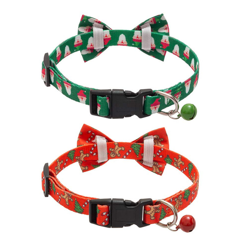 [Australia] - PAWCHIE Christmas Dog Collar with Bowtie and Bell, Comfortable Adjustable Collars Set for Small Medium Dogs, 2 Pack 