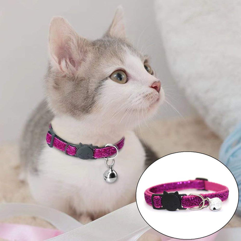 NA 8 Pcs Quick Release Cat Collars Soft Cat Collars With Bell Glitter Safe Breakaway Kitten Collar Adjustable 19-32cm - PawsPlanet Australia