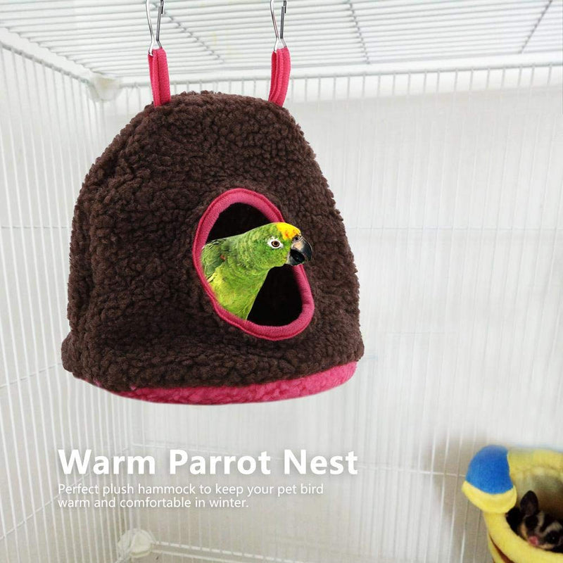 Plush Parrots Hanging Nest, 4 Colors Pet Birds Warm Plush Nest Berber Fleece Hammock Swing Bed Cave for Parrot Parakeets Conures Macaws Cockatiels Love Birds(Brown) Brown - PawsPlanet Australia