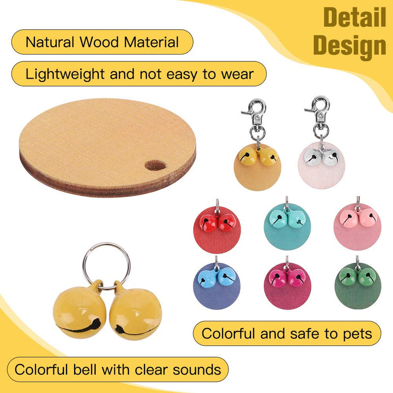 [Australia] - PUPTECK 8 Pack Pet Collar Bells with Wooden Id Tags - Loud & Detachable Colourful Cat Dog Collar Bells for Potty Training, Lightweight Personalized Tag, Cute Pet Necklace Charms Pendant Accessories 