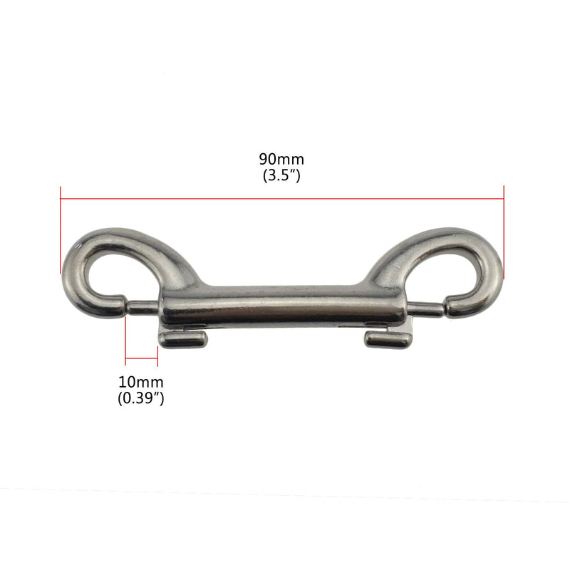 [Australia] - keehui Pair of 316 SS Marine Grade 3-1/2''(90MM) Double Ended Bolt Snap Hook Double End Snap Trigger Chain Diving Clips for Water Bucket/Dog Leash/Pet Feed Bucket/Pet Hammock (Silver) 