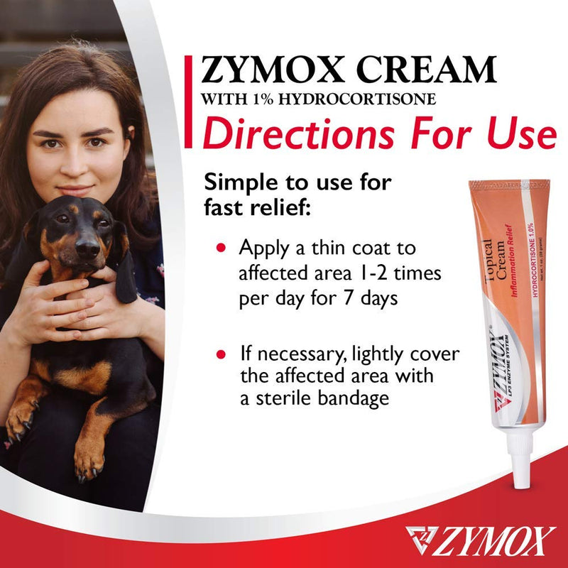 Zymox Veterinarian Strength Topical Cream with 1% Hydrocortisone for Dogs and Cats, 1oz - PawsPlanet Australia