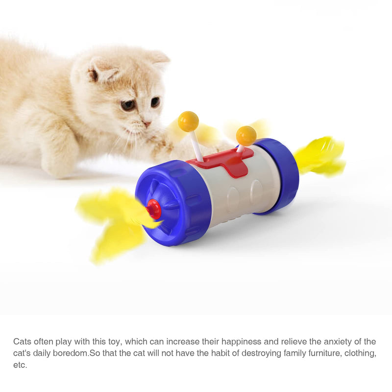 XIAOGO Interactive Cat Toys,Indoor Cat Toys with Feathers,Automatic Pet Sports Toys, Pulley Cat Toys (Without Electricity), Pulley Indoor Cat Toys with Two Cat Balls Blue - PawsPlanet Australia