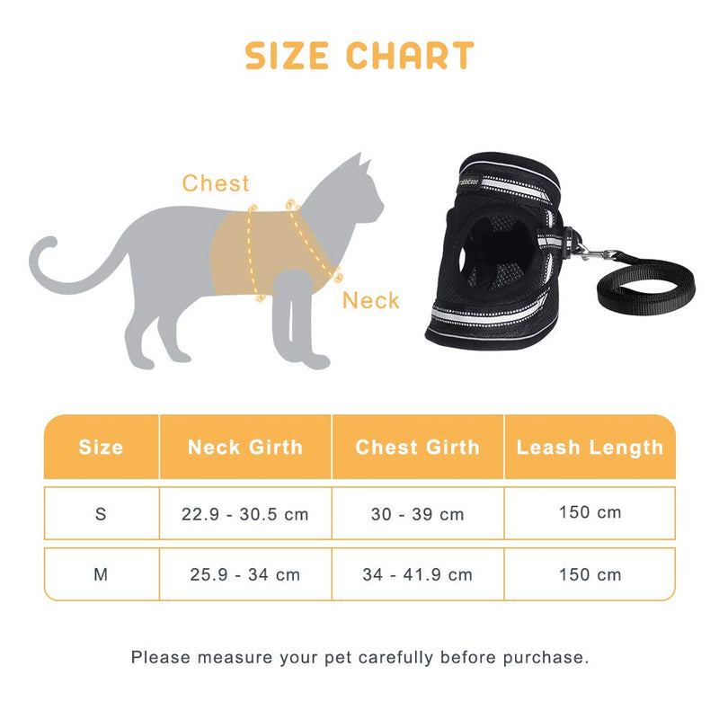 rabbitgoo Cat Harness and Leash Set for Walking Escape Proof, Adjustable Soft Kittens Vest with Reflective Strip for Extra Small Cats, With Safety Buckle Outdoor Vest Harness, Black M - PawsPlanet Australia