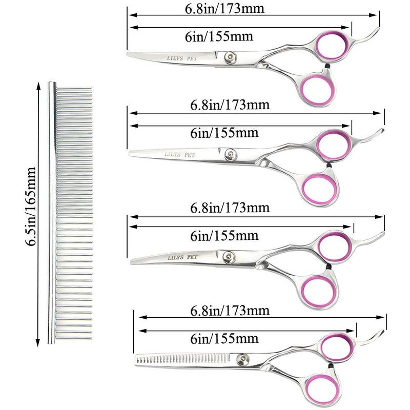 LILYS PET Professional PET Dog Grooming Scissors Suit,RED/Blue Ring, Cutting&Curved&Thinning Shears 6.0" - PawsPlanet Australia