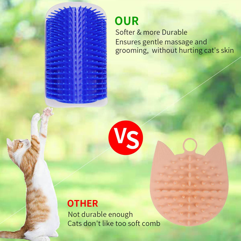 Cat Self Groomer, Wall Corner Groomers Cat Brush Self Massage Comb, 2 Pack Soft Grooming Brush Tool with Catnip, Scratch Massager Toy for Kitten Puppy (Blue) Blue - PawsPlanet Australia