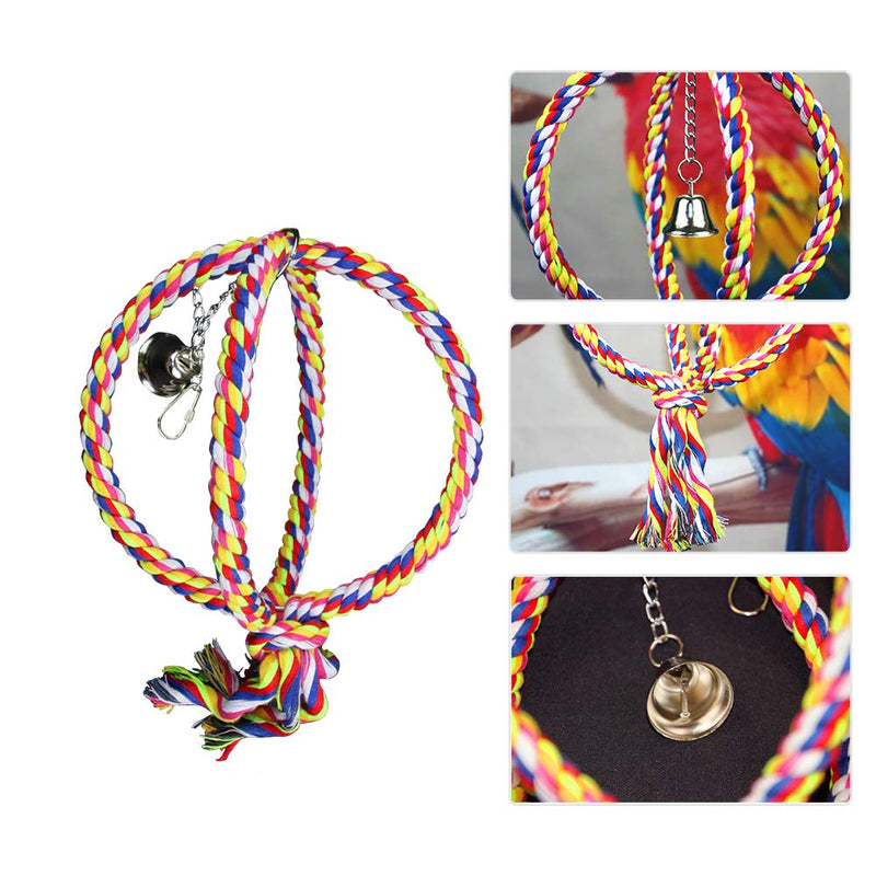 LeerKing Bird Perches Parrot Cotton Rope Bungee Bird Toy with Bell Spherical Swing Perch Toy with Double Rainbow Ring - PawsPlanet Australia