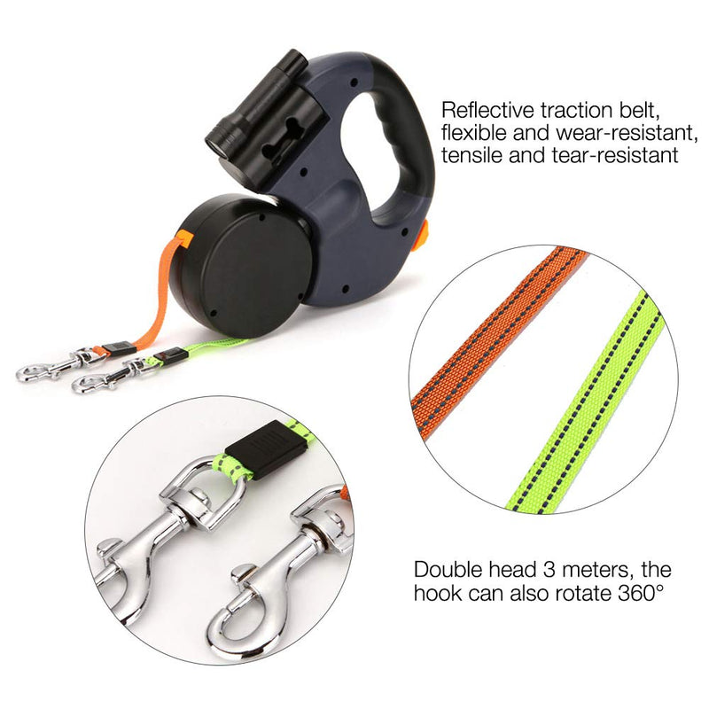 Gobesty Double Retractable Dog Lead, 3M Flexible Retractable Dog Lead Double Lead for Two Dogs with LED Light and Bin Box for Two Dogs (Less than 11.4 kg (25 lbs) per dog) - PawsPlanet Australia