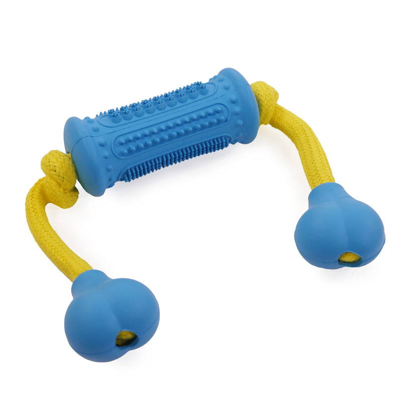 Rosewood Rubber, Tough Chew Resistant, Dental Roller with Rope Dog Toy, Assorted Colours - PawsPlanet Australia