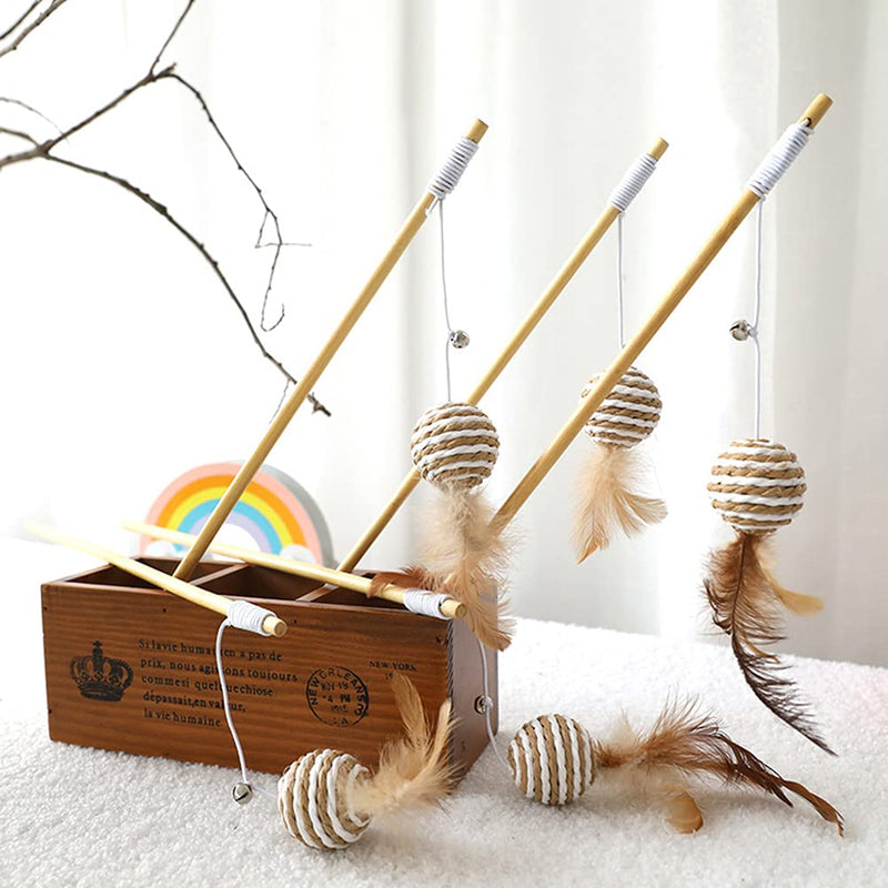croselyu Cat Toy Feather, Interactive Cat Toy Set | 5 Natural Wooden Sticks, 5 Different Plush Toys, Natural Feathers, Plush Toys and Elastic Rope (style1) style1 - PawsPlanet Australia