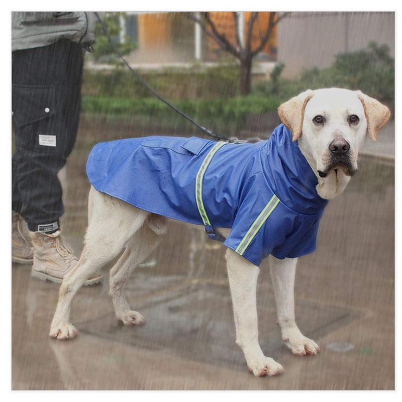 Mikayoo Large Dog Raincoat Ajustable Pet Waterproof Clothes Dog Coat Jacket Reflective Rain Jacket with Hood for Medium Large Dogs(Blue L) Blue - PawsPlanet Australia