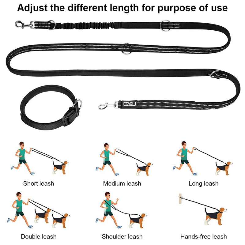 ETACCU Double Leads Free Hand Leads Training Leads with Retractable Leads 3M for Medium Dogs up to 50kg, Large Dogs Robust Non-Slip Handle, Tangle Free, Reflective (Black) L丨3M丨50kg丨Black - PawsPlanet Australia