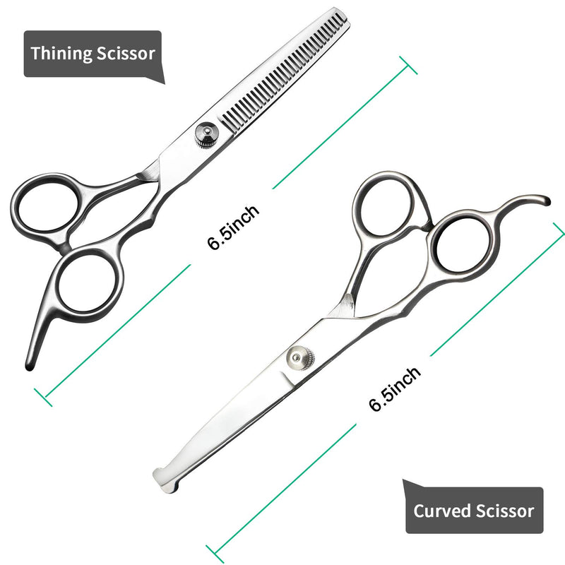 E-More Pet Grooming Scissors Set Professional 5 Pieces 4.5-6.5inch Stainless Steel Pet Grooming Scissors Kit Hair Care for Dog Cat with Curved Thinning Shear and Steel Grooming Comb Set - PawsPlanet Australia