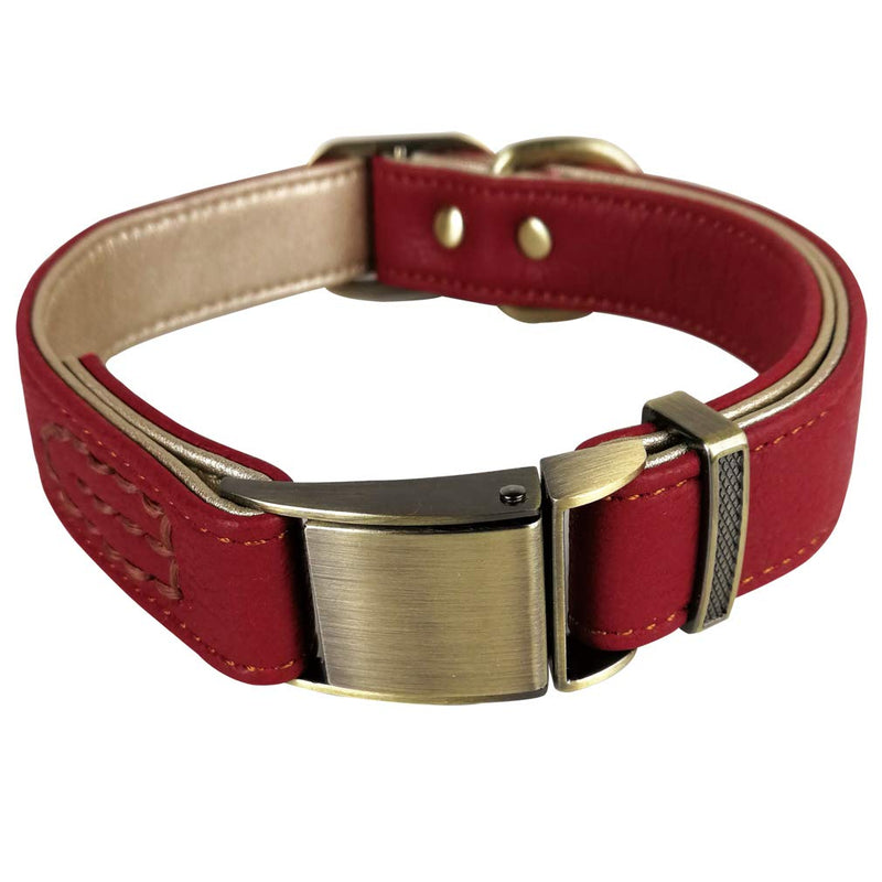 Kismaple Comfy Soft Padded Classic Leather Dog Collar for Small Medium Dogs Collars Red - Durable Strong Adjustable Metal Buckle, M: 11.4-16.9in - PawsPlanet Australia