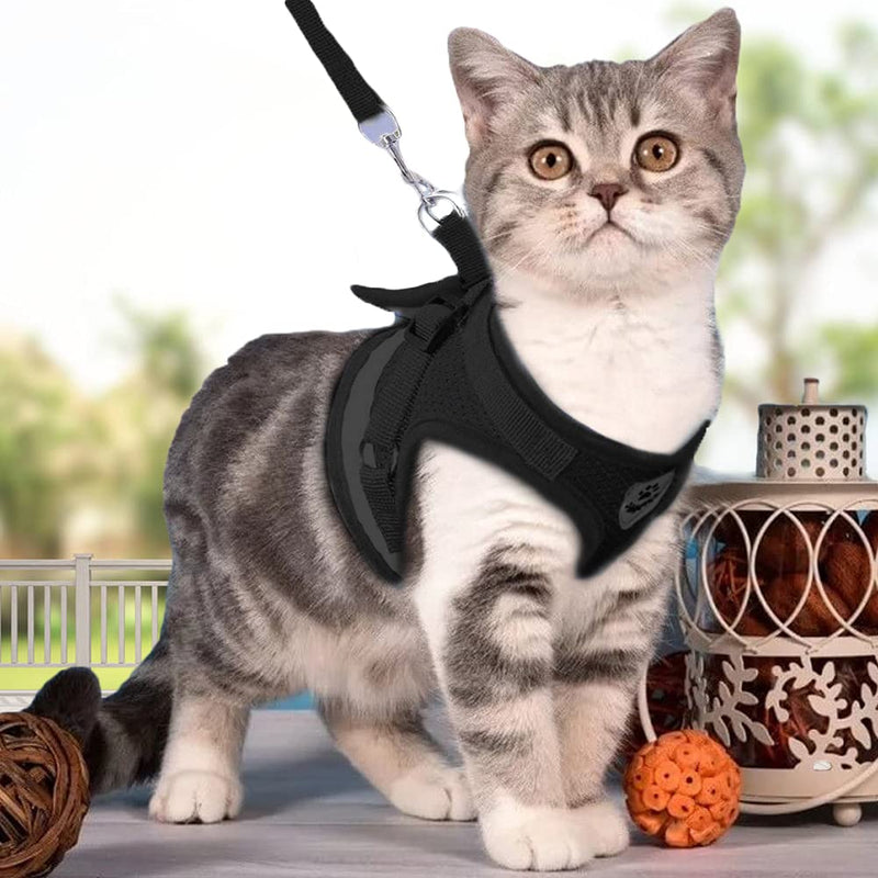 Cat Harness with Leash Set , Escape Proof Cat Harness Set, Harness for Cats Soft Mesh Cat Vest, Adjustable,Explosion-proof Buckle for Kitten Walking(Black, S) Black - PawsPlanet Australia