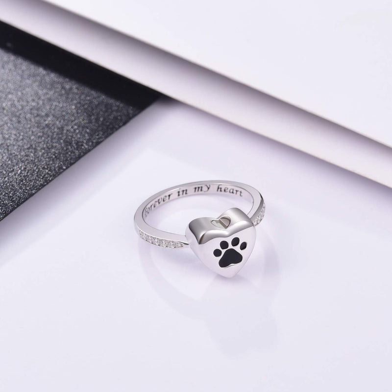 Sterling Silver Love Heart Urn Ring for pet Dog Cat's Ashes Forever in My Heart Paw Print Cremation Finger Rings 8 - PawsPlanet Australia