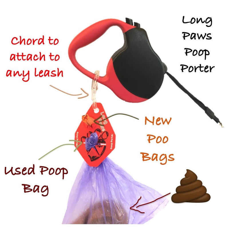 Long Paws Poop Porter Flex Used Poo Bag Caddy Suitable for All Leashes, One Size, Red, 50 g - PawsPlanet Australia